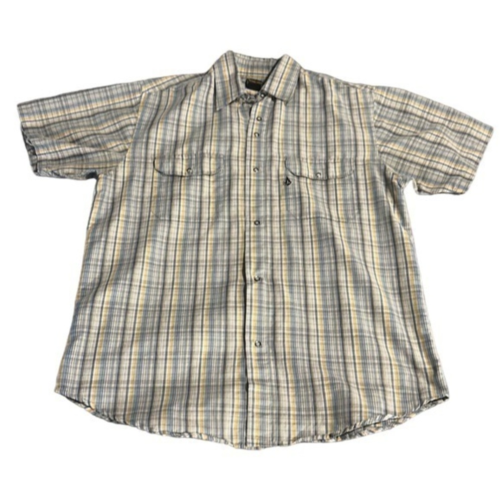 Volcom Blue Yellow Plaid Pocket Casual Button Shirt Size Med #5902